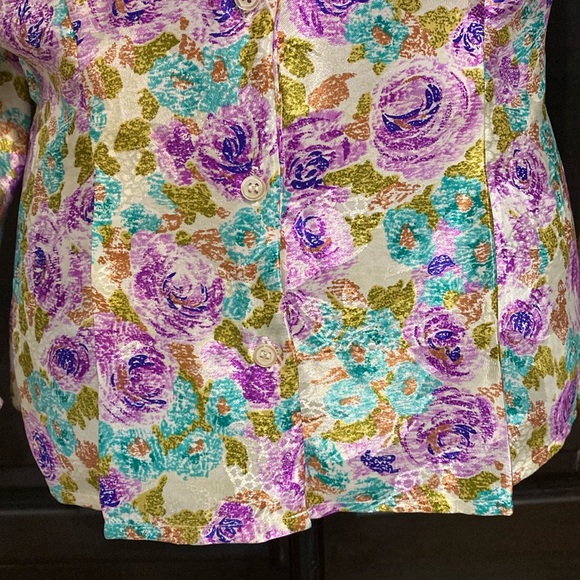 Vintage Michelle Stuart Purple/Blue floral blouse- size 10 - Picture 5 of 10